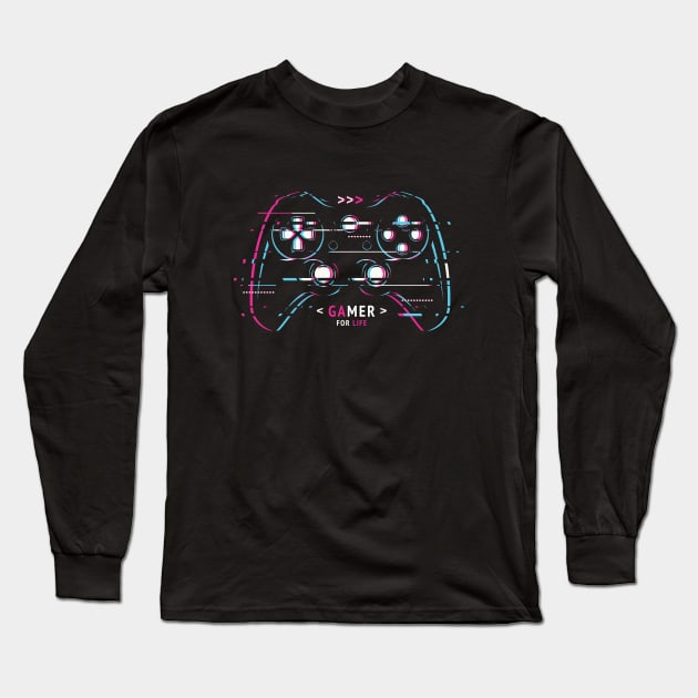 Gamer Life - Glitched Control Pad Long Sleeve T-Shirt by info@dopositive.co.uk